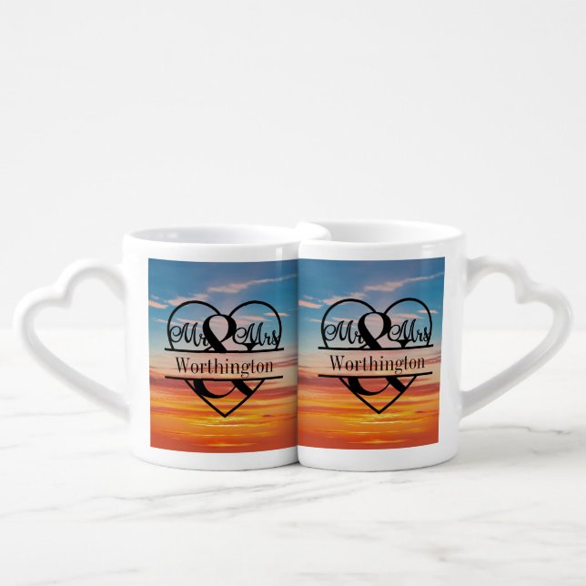 Personalized Mr and Mrs Wedding Newly Married Coffee Mug Set (Front Nesting)