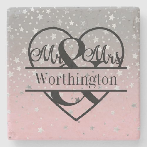 Personalized Mr and Mrs Wedding Newly Married Gift Stone Coaster