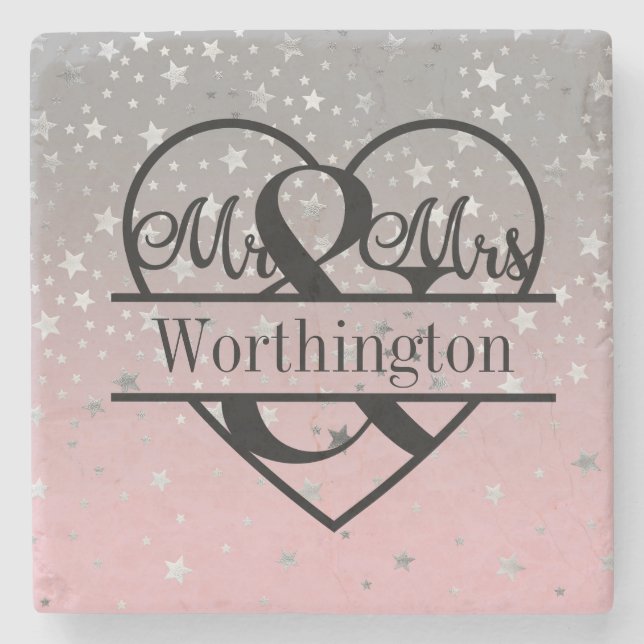 Personalized Mr and Mrs Wedding Newly Married Gift Stone Coaster (Front)