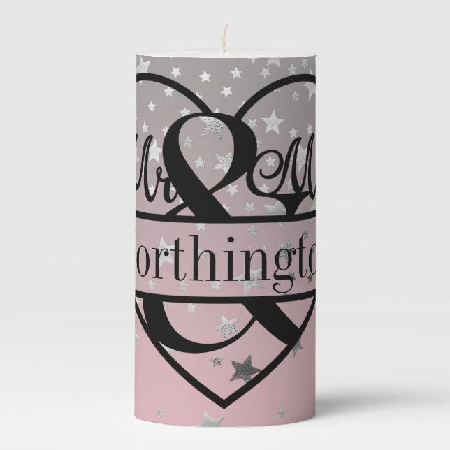 Personalized Mr and Mrs Wedding Newly Married Pillar Candle (Front)