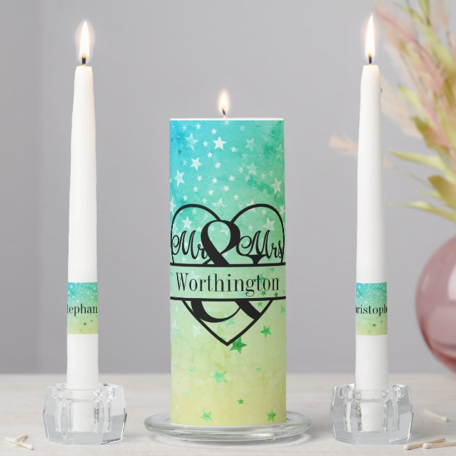 Personalized Mr and Mrs Wedding Newly Married  Unity Candle Set (In Situ)