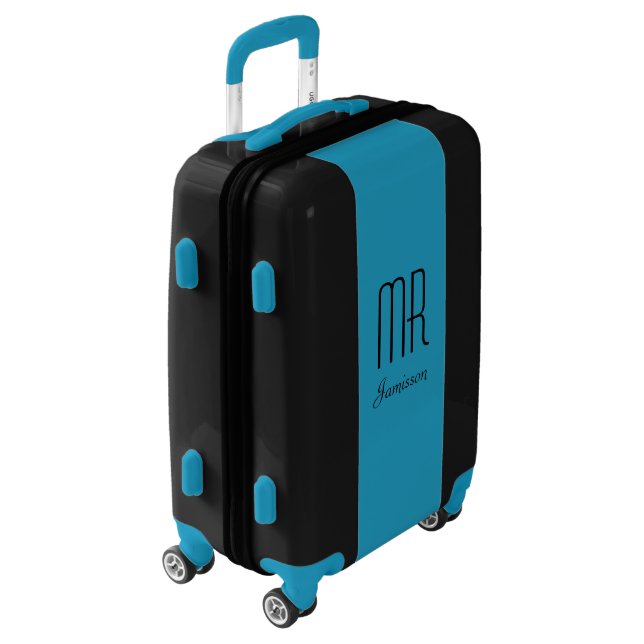 Personalized MR Black and Blue Suitcase (Rotated Left)
