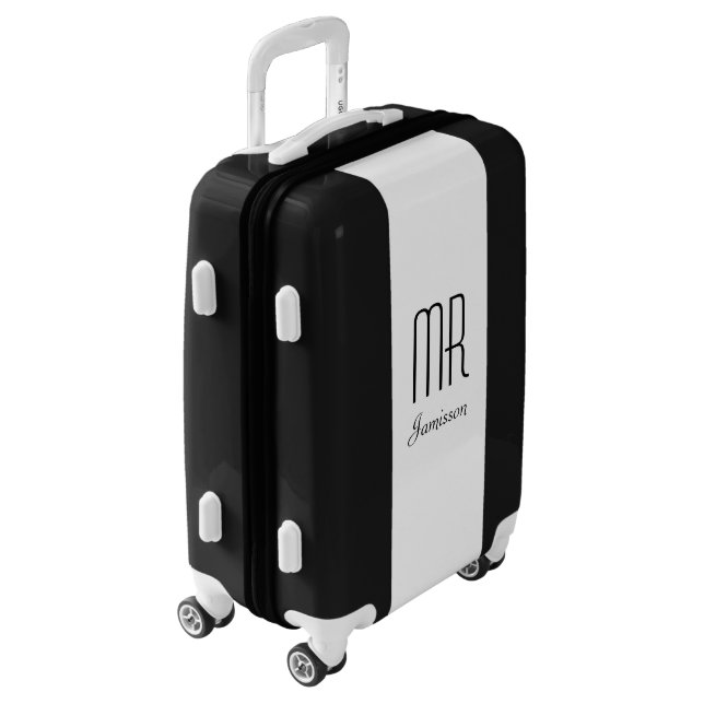Personalized "MR" Black and White Suitcase (Rotated Left)