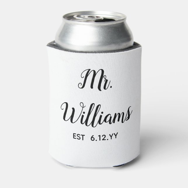 Personalized Mr Est Your Date Groom Gift Custom Can Cooler (Can Back)