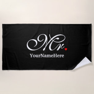 Personalized Mr. Husband Groom His Hers Newly Weds Beach Towel
