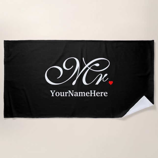 Personalized Mr. Husband Groom His Hers Newly Weds Beach Towel (Front)