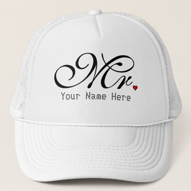Personalized Mr. Husband Groom His Hers Newly Weds Trucker Hat (Front)