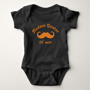 Personalized Mr. Moustache Hipster Coral Baby Bodysuit