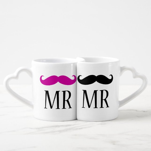 Personalized MR & MR Mustache Coffee Mug Set (Front Nesting)