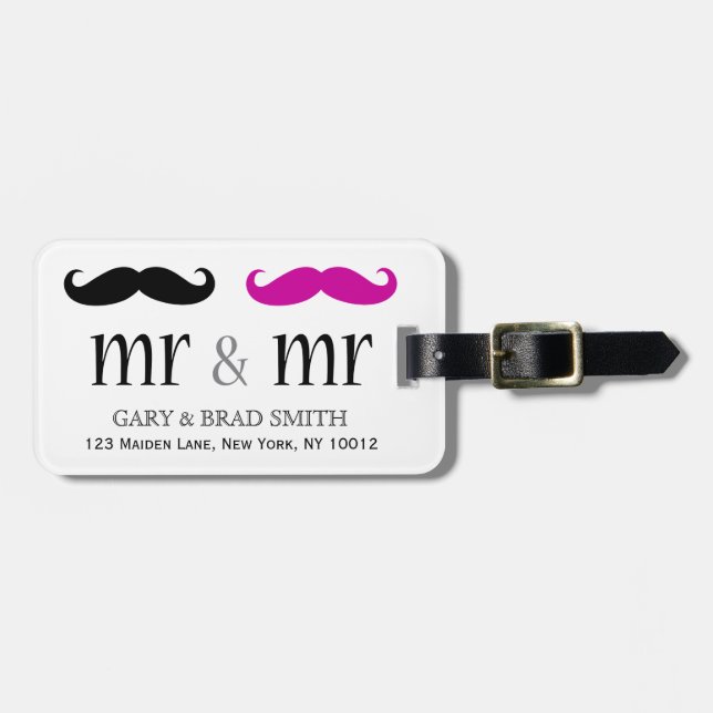 Personalized Mr. & Mr. Mustache Luggage Tag (Front Horizontal)