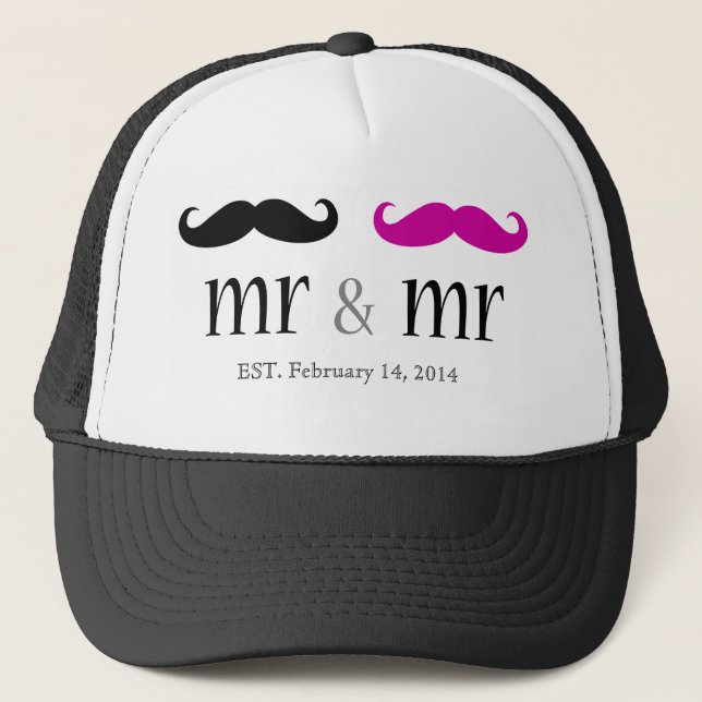 Personalized Mr & Mr Mustache Trucker Hat (Front)