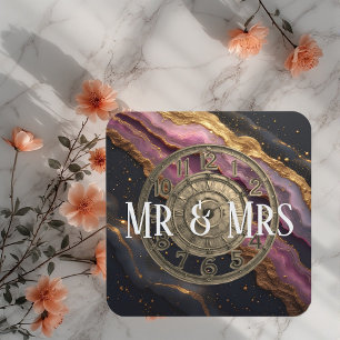 Personalized Mr & Mrs Agate Pink Romantic Luxury Beverage Coaster