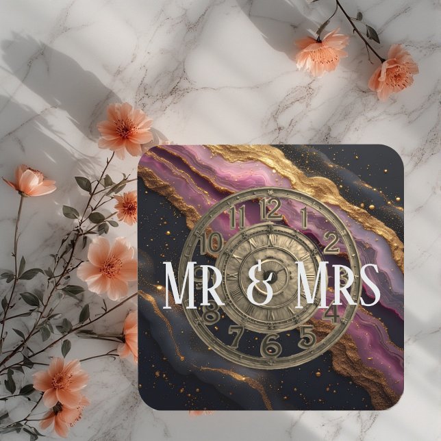 Personalized Mr & Mrs Agate Pink Romantic Luxury Beverage Coaster (Personalized Mr & Mrs Agate Pink Romantic Luxury Beverage Coaster)