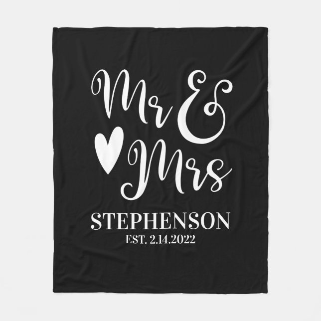 Personalized Mr Mrs Couples Wedding Fleece Blanket (Front)