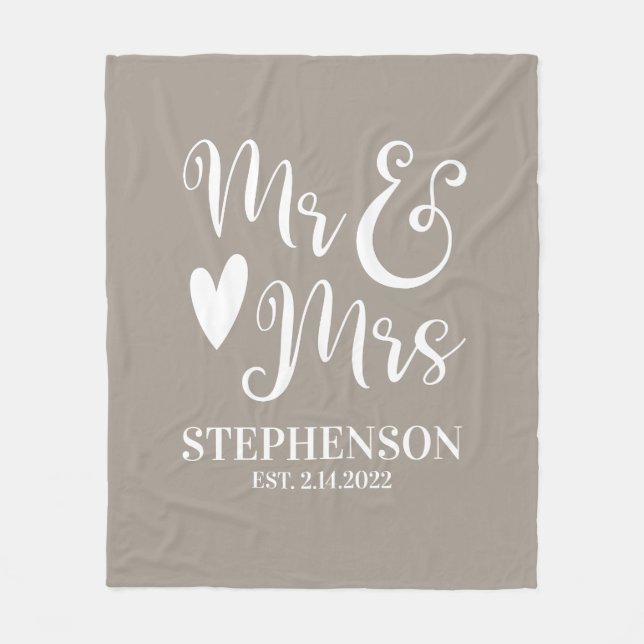 Personalized Mr Mrs Couples Wedding Fleece Blanket (Front)