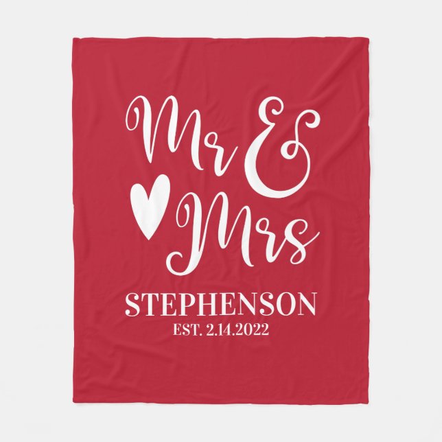 Personalized Mr Mrs Couples Wedding Fleece Blanket (Front)