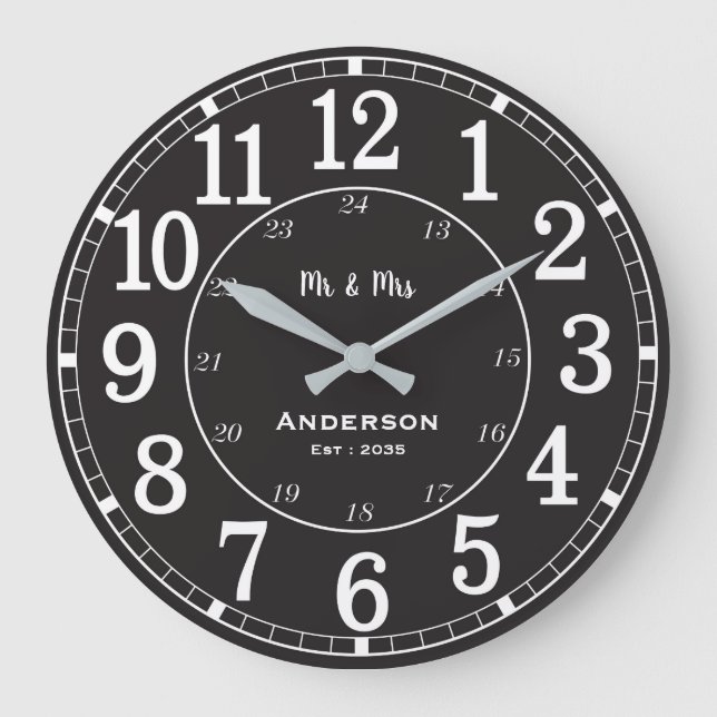 Personalized Mr & Mrs Family Name Wall Clock (Front)
