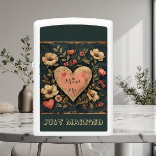Personalized Mr & Mrs Just Married Vintage Floral  Zippo Lighter