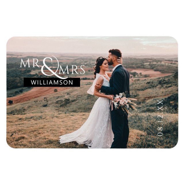 Personalized Mr & Mrs Monogram Wedding Photo Magnet (Horizontal)