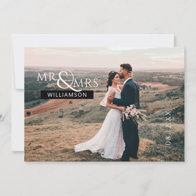 Personalized Mr & Mrs Monogram Wedding Photo  Thank You Card (Front)