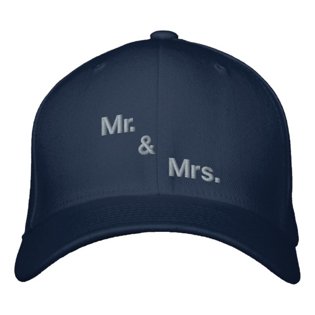 Personalized Mr & Mrs Navy Flexfit Wool Romantic Embroidered Baseball Cap (Front)