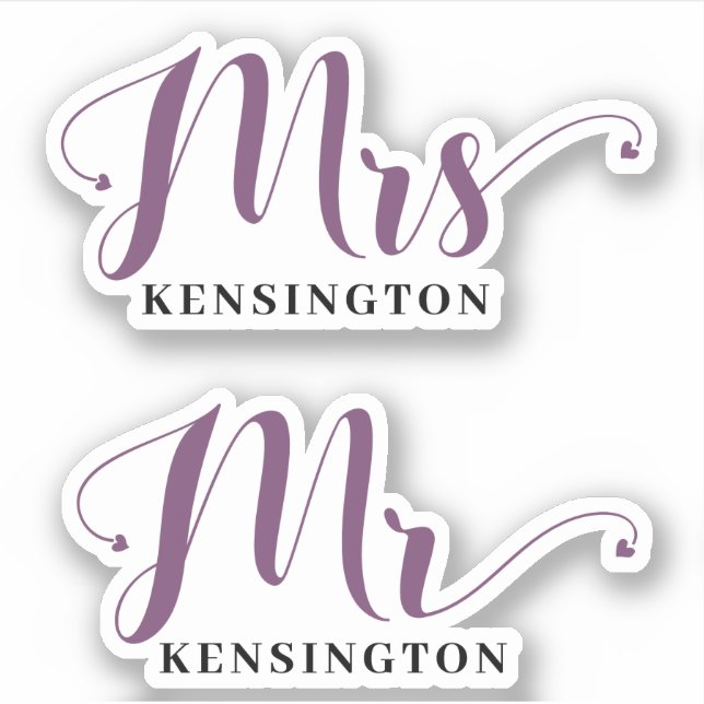 Personalized Mr Mrs Newlywed Typography Sticker (Front)