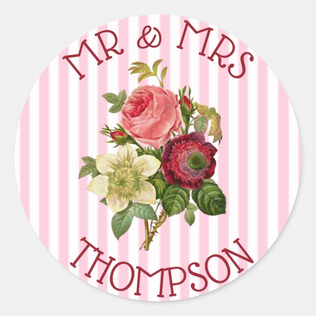 Personalized Mr & Mrs Roses  Floral Chic Stickers (Front)