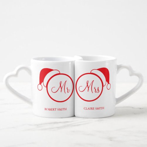 Personalized Mr  Mrs Santa Cap Coffee Mug Set