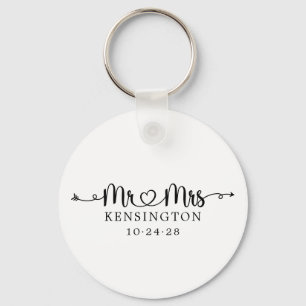 Personalized Mr Mrs Script Typography Wedding Keychain