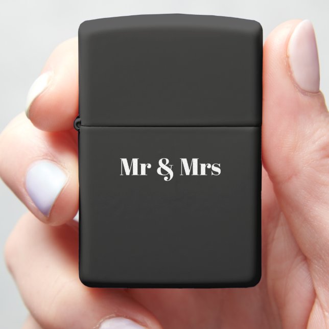 Personalized Mr & Mrs Simple Classic Wedding Gift Zippo Lighter (In Hand)