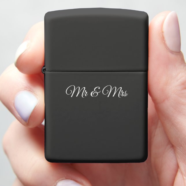 Personalized Mr & Mrs Simple Classic Wedding Gift Zippo Lighter (In Hand)