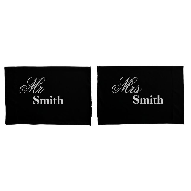 Personalized Mr Mrs Smith (Your Name) Black White Pillow Case (Front-Set)
