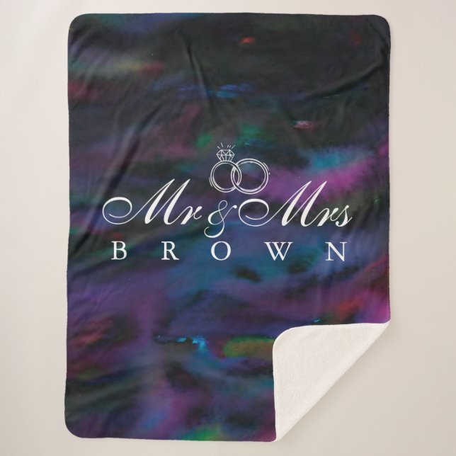 Personalized Mr & Mrs smokey purples water color Sherpa Blanket (Front)