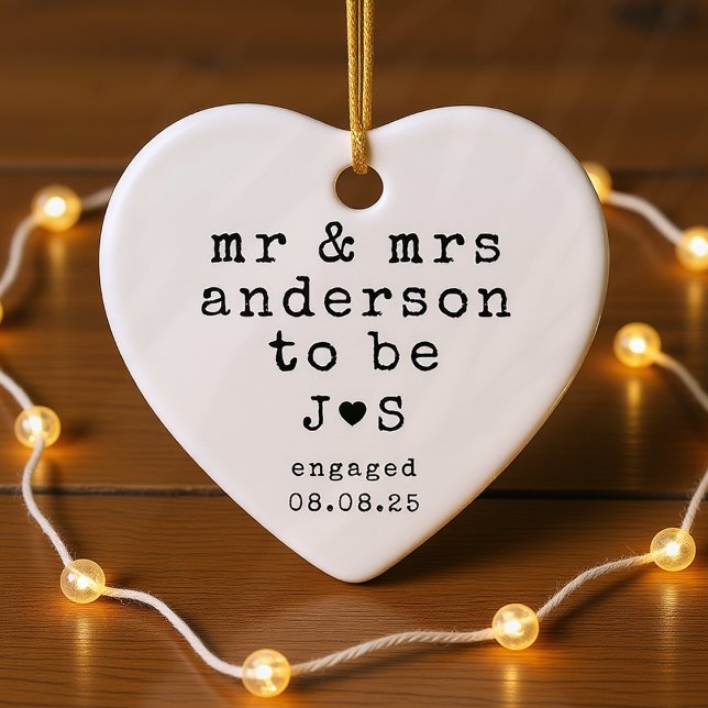 Personalized Mr & Mrs Typography Engaged Ceramic Ornament (Creator Uploaded)
