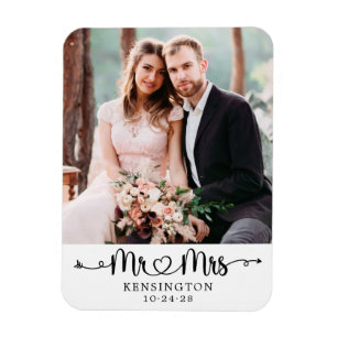 Personalized Mr Mrs Typography Wedding Photo Magnet