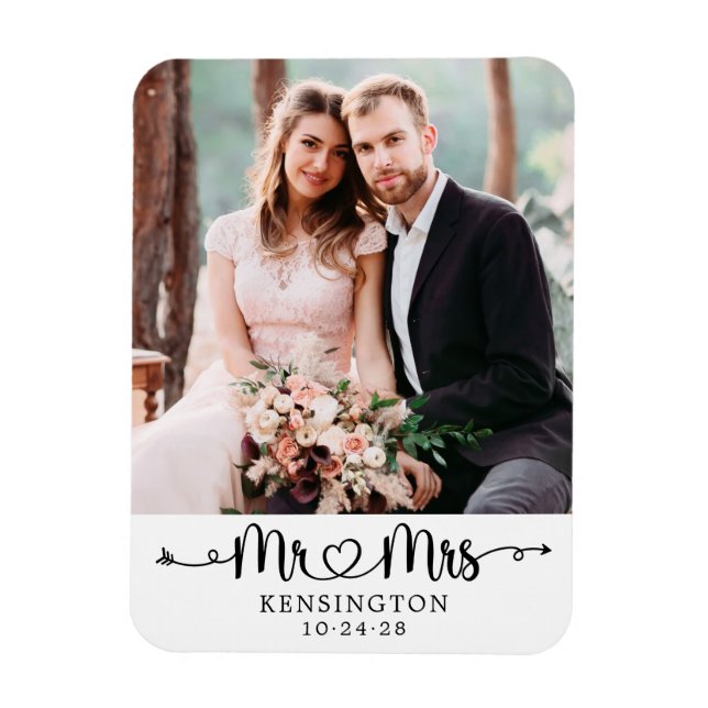 Personalized Mr Mrs Typography Wedding Photo Magnet (Vertical)