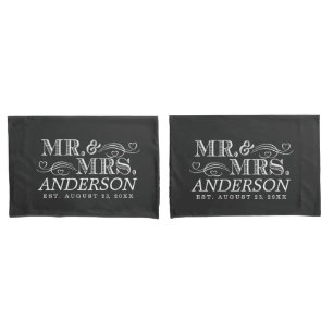 Personalized Mr & Mrs Vintage Typography Wedding Pillowcase