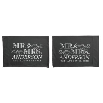 Personalized Mr & Mrs Vintage Typography Wedding Pillowcase by decor_de_vous at Zazzle
