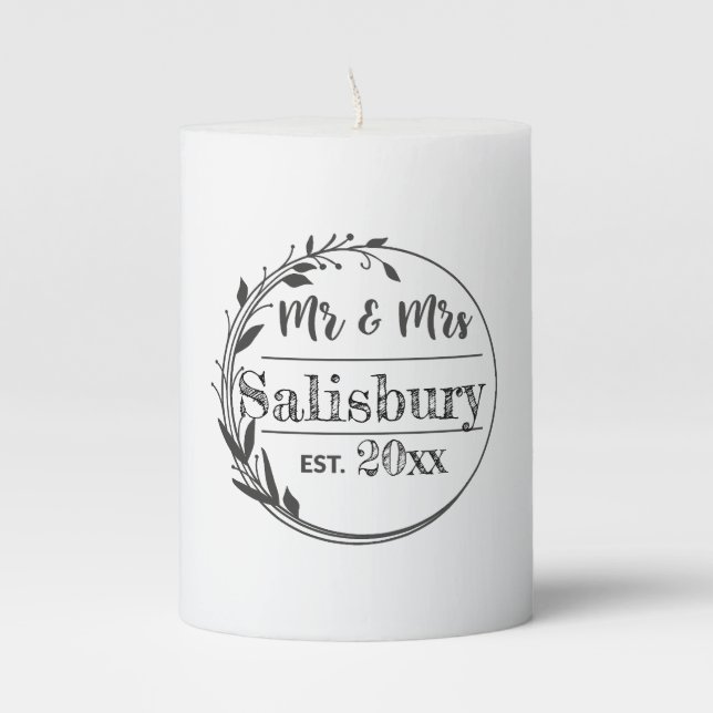 Personalized Mr. & Mrs.  Wedding Anniversary Gift Pillar Candle (Front)