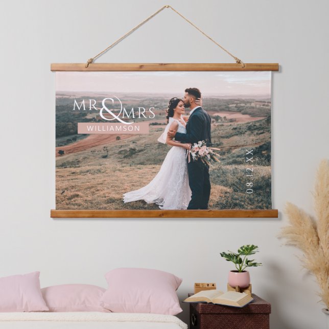 Personalized Mr & Mrs Wedding Photo Hanging Tapest Tapestry (Bedroom)