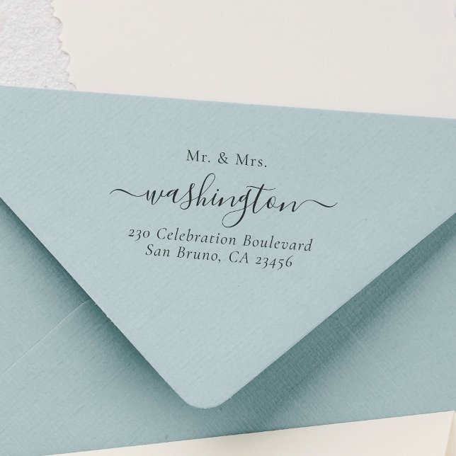 Personalized Mr & Mrs Wedding Return Address Rubber Stamp (Stamp Mock-up)