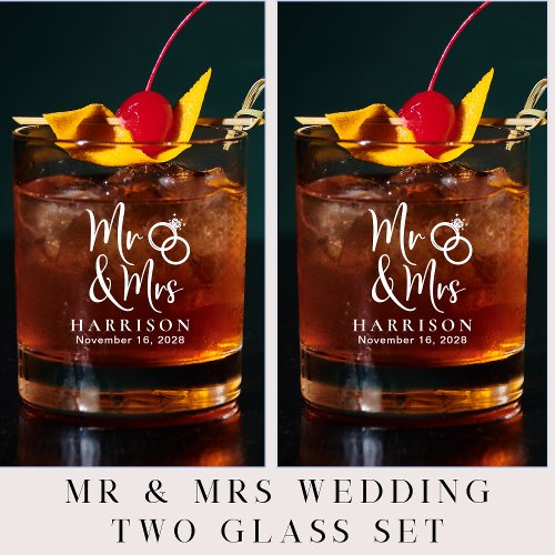 Personalized Mr Mrs Wedding  Whiskey Glass