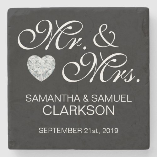 Personalized MR  MRS White Black Wedding Favors Stone Coaster