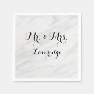 Personalized Mr. & Mrs. White Gray Grey Marble Napkins