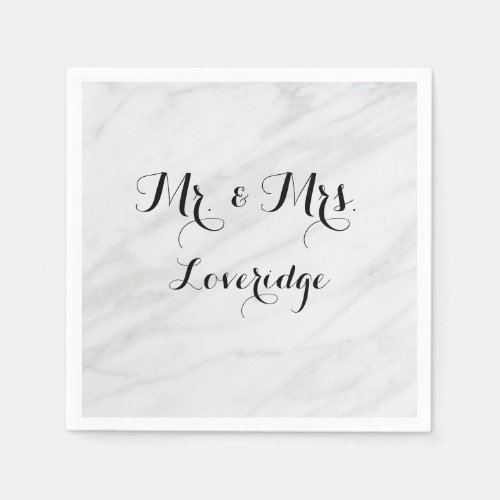 Personalized Mr  Mrs White Gray Grey Marble Napkins