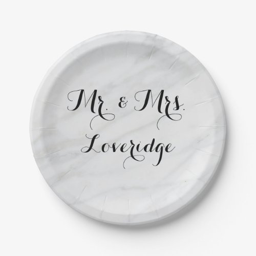 Personalized Mr  Mrs White Gray Grey Marble Paper Plates