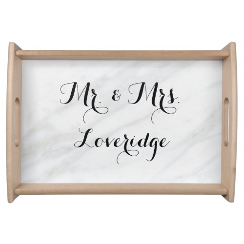 Personalized Mr  Mrs White Gray Grey Marble Serving Tray