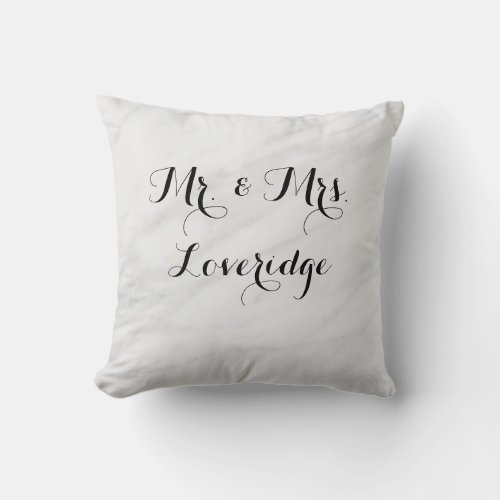 Personalized Mr  Mrs White Gray Grey Marble Throw Pillow