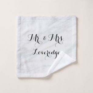 Personalized Mr. & Mrs. White Gray Grey Marble Wash Cloth