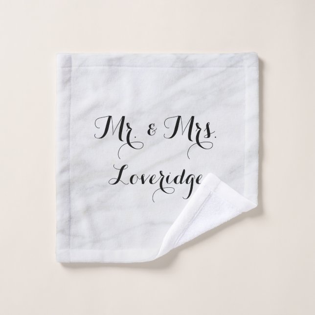 Personalized Mr. & Mrs. White Gray Grey Marble Wash Cloth (Wash Cloth)